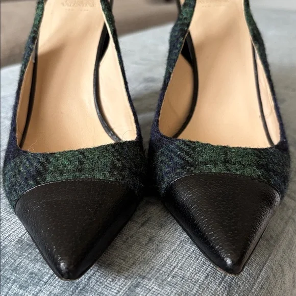 Frances Valentine Sandy Slingback Pumps in Blue/Green Plaid - Picture 5 of 7